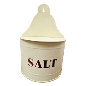 Vintage Tin Metal Hanging Salt Box